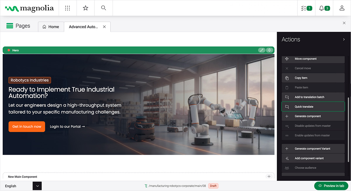 Magnolia DXP - Robotycs industries - Quick translate