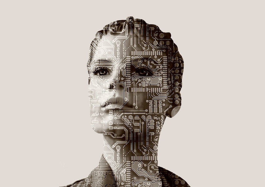 Woman with circuits on face