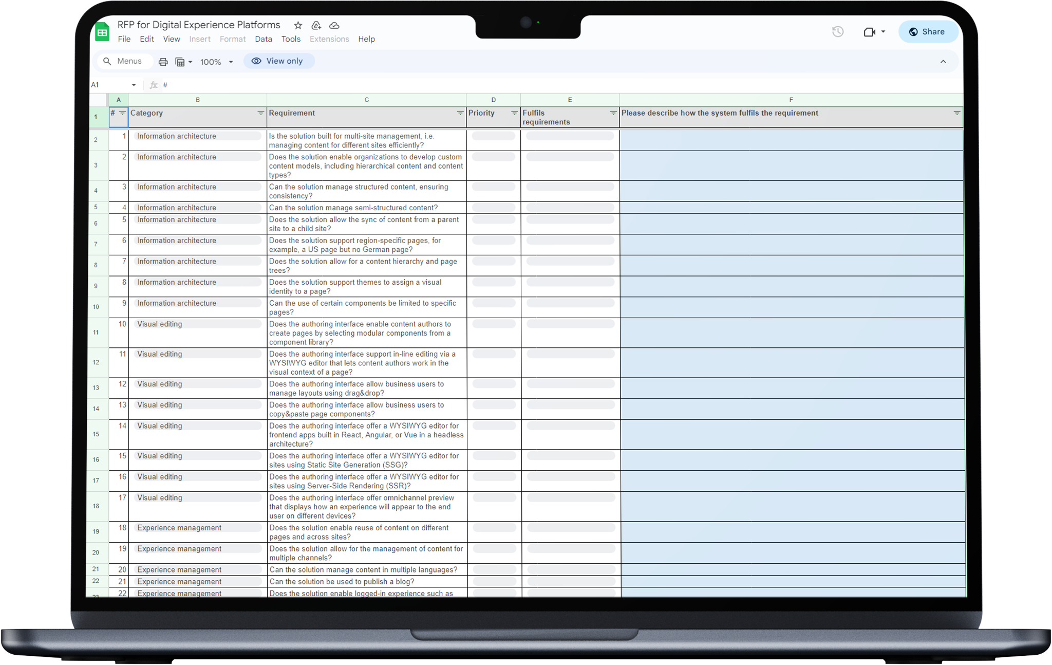 RFP template mockup